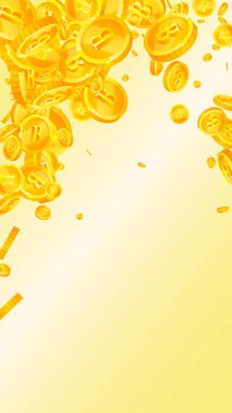 Bitcoin paraları düşüyor. Kripto para birimi etrafa saçılmış altın BTC paralar. İnternet para birimi. Büyük iş başarısı konsepti. Vektör illüstrasyonu.