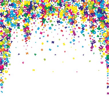 İngilizce 'nin harfleri düşüyor. Latin alfabesinin canlı uçan kelimeleri. Yabancı diller öğrenim kavramı. Beyaz arkaplandaki okul afişine geri dön.