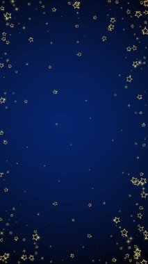Noel yıldızları vektör kaplaması. Sihirli yıldızlar lüks konfeti. Noel ruhu. Koyu mavi arkaplanda kutlama yıldızları vektör illüstrasyonu.