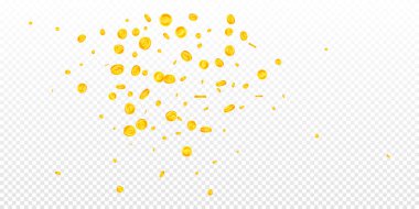 British pound coins falling. Scattered gold GBP coins.  United Kingdom money. Jackpot wealth or success concept. Wide vector illustration.