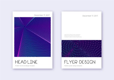 Minimum kapak tasarım şablonu. Koyu mavi arkaplanda neon soyut çizgiler. Harika bir kapak tasarımı. Kusursuz katalog, poster, kitap şablonu vs..