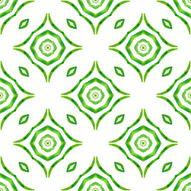 Suluboya madalyonu, kusursuz sınır. Yeşil muhteşem boho şık yaz tasarımı. Madalyon pürüzsüz desen. Tekstil hazır büyüleyici baskı, mayo kumaş, duvar kağıdı, ambalaj.