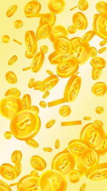 Thai baht coins falling. Gold scattered THB coins. Thailand money. Great business success concept. Vector illustration.