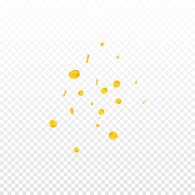 Korean won coins falling. Scattered gold WON coins. Korea money. Jackpot wealth or success concept. Square vector illustration.