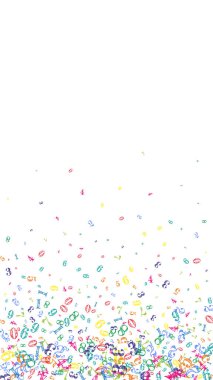 Rengarenk sayılar düşüyor. Uçan parmaklarla matematik çalışma konsepti. Beyaz arka planda matematik afişi. Düşen sayılar vektör illüstrasyonu.