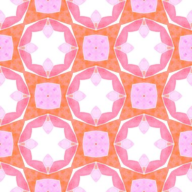 Döşemeli suluboya arka plan. Turuncu muhteşem boho şık yaz tasarımı. Elle boyanmış suluboya kenar. Tekstil hazır büyüleyici baskı, mayo kumaş, duvar kağıdı, ambalaj..