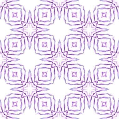 Yeşil geometrik sembolün suluboya sınırı. Mor büyüleyici boho şık yaz tasarımı. Sembol suluboya deseni. Tekstil hazır baskı, mayo kumaş, duvar kağıdı, ambalaj..