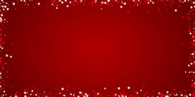 Snowfall overlay christmas background. Subtle flying snow flakes and stars on christmas red background. Festive snowfall overlay. Wide vector illustration. clipart