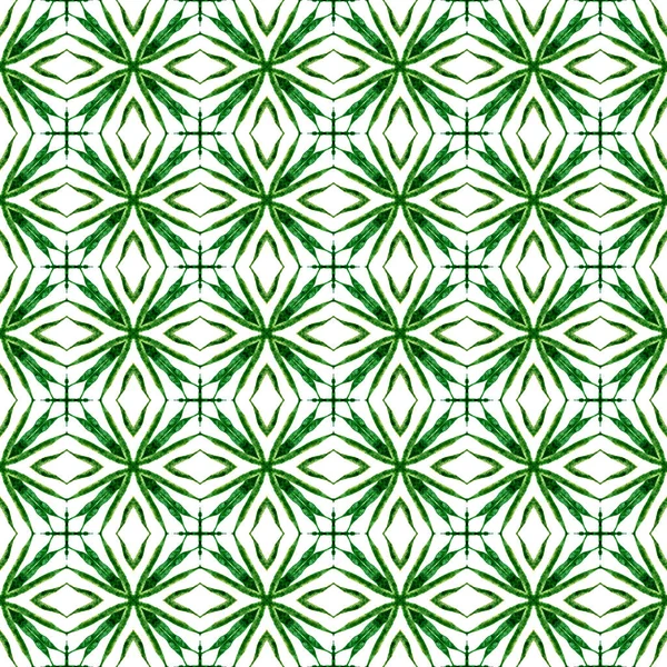 織物の準備ができた現代印刷物 水着の生地 包むこと 緑の人気ブッシュシックな夏のデザイン タイル張りの水彩背景 手塗りされたタイルの水彩色の境界 — ストック写真