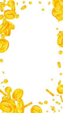 British pound coins falling. Scattered gold GBP coins.  United Kingdom money. Great business success concept. Vector illustration.