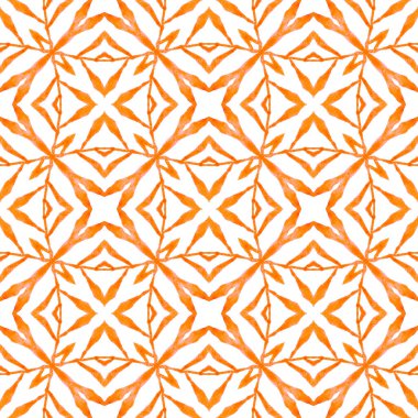 Tekstil hazır moda baskısı, mayo kumaşı, duvar kağıdı, ambalaj. Turuncu tuhaf boho şık yaz tasarımı. Etnik elle boyanmış desen. Suluboya yaz etnik sınır düzeni.