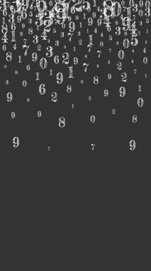 Dağınık numaralar. Beyaz tebeşir parmakları kaotik uçuyor. Tahta arka planda matematik afişi var. Düşen sayılar vektör illüstrasyonu.