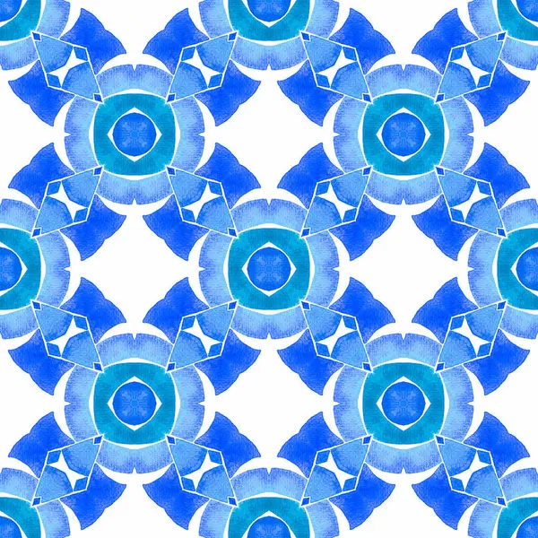 Mosaic Seamless Pattern Blue Astonishing Boho Chic Summer Design Hand — Stock Photo, Image