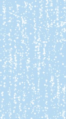 Yılbaşı arkaplanında kar taneleri yağıyor. Hafif uçan kar taneleri ve açık mavi kış arka planındaki yıldızlar. Çok güzel düşen kar taneleri. Dikey vektör illüstrasyonu.