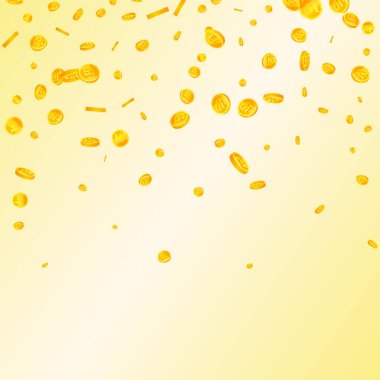 Kore bozuk paraları düştü. Dağınık altın Won paraları. Kore parası. Küresel finansal kriz konsepti. Kare vektör illüstrasyonu.