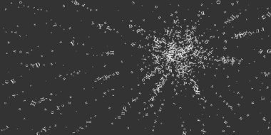 Uçan Latince mektuplar. İngiliz alfabesinin beyaz tebeşirleri dağılmış. Yabancı diller öğrenim kavramı. Tahta arka planda okul afişine geri dön.