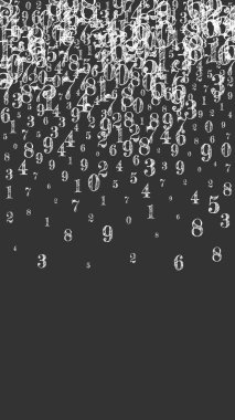 Okul geçmişi kavramı. Beyaz tebeşir sayıları ve rakamlar düşüyor. Tahta arka planda matematik afişi var. Düşen sayılar vektör illüstrasyonu.