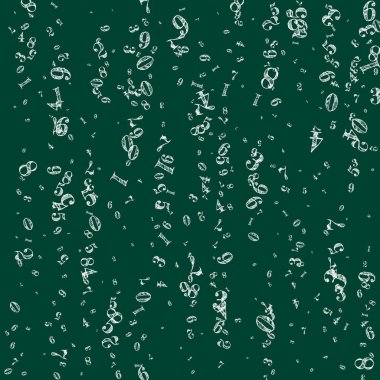 Okul matematik not defteri kapağı. Havada süzülen beyaz tebeşir sayıları. Tahta arka planda matematik afişi var. Düşen sayılar vektör illüstrasyonu.