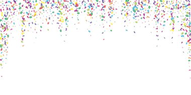 Okul matematik not defteri kapağı. Havada yüzen renkli çocuksu sayılar. Beyaz arka planda matematik afişi. Düşen sayılar vektör illüstrasyonu.