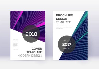 Modern kapak tasarım şablonu. Koyu mavi arkaplanda neon soyut çizgiler. Olağanüstü kapak tasarımı. Güzel katalog, poster, kitap şablonu vs..