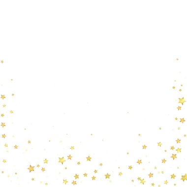 Sihirli yıldızlar vektör kaplaması. Altın yıldızlar rasgele etrafa saçılmış, düşüyor, yüzüyor. Kaotik rüya gibi çocuksu bir şablon. beyaz arkaplan.