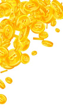 Thai baht coins falling. Gold scattered THB coins. Thailand money. Great business success concept. Vector illustration.