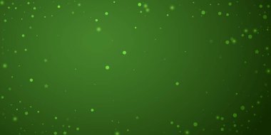 Güzel kar yağışı arkaplanı. İnce uçan kar taneleri ve yeşil arka plandaki yıldızlar. Güzel kar yağışı şablonu. Geniş vektör illüstrasyonu.