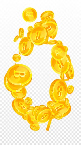 Thai Baht Coins Falling Gold Scattered Thb Coins Thailand Money — Vector de stock