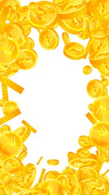 Indian rupee coins falling. Scattered gold INR coins. India money. Great business success concept. Vector illustration.