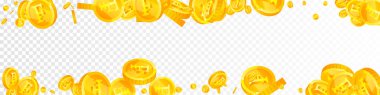 Swiss franc coins falling. Gold scattered CHF coins. Switzerland money. Global financial crisis concept. Panoramic vector illustration.