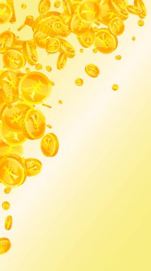 Chinese yuan coins falling. Scattered gold CNY coins. China money. Great business success concept. Vector illustration.