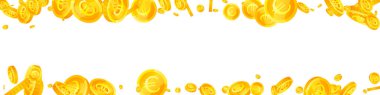 European Union Euro coins falling. Scattered gold EUR coins. Europe money. Jackpot wealth or success concept. Panoramic vector illustration.