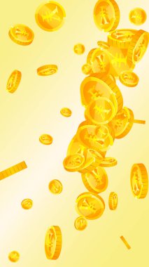 Chinese yuan coins falling. Scattered gold CNY coins. China money. Global financial crisis concept. Vector illustration.