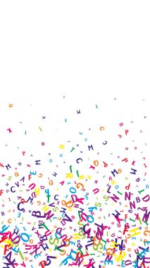 Dağınık Latin alfabesi harfleri. İngiliz dilinin renkli yüzen karakterleri. Yabancı diller öğrenim kavramı. Beyaz arkaplanda okul afişine geri dön.