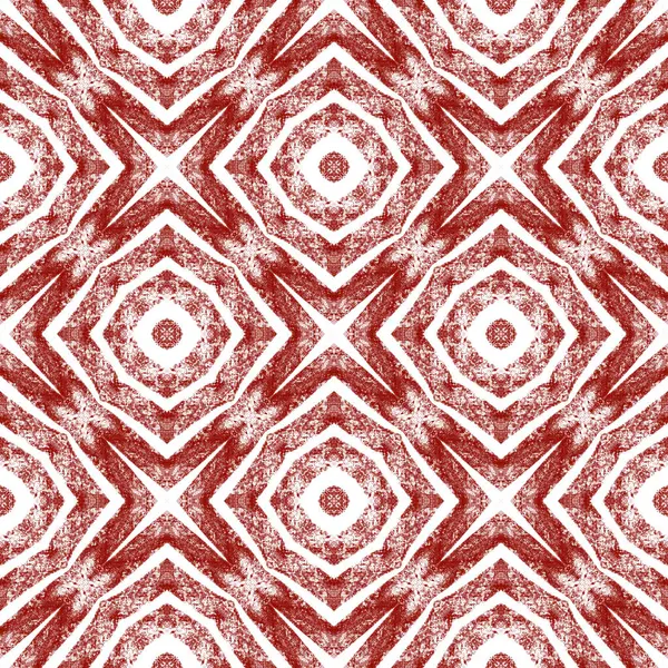 Medallion seamless pattern. Wine red symmetrical kaleidoscope background. Watercolor medallion seamless tile. Textile ready mesmeric print, swimwear fabric, wallpaper, wrapping.