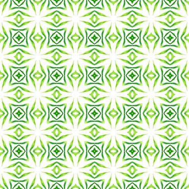 Sembol suluboya deseni. Yeşil harika boho şık yaz tasarımı. Tekstil hazır baskı, mayo kumaş, duvar kağıdı, ambalaj. Yeşil geometrik sembolü suluboya kenarı.