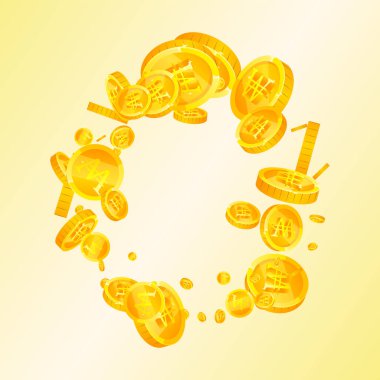 Kore bozuk paraları düştü. Dağınık altın Won paraları. Kore parası. Küresel finansal kriz konsepti. Kare vektör illüstrasyonu.