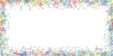 İngilizce 'nin harfleri düşüyor. Latin alfabesinin renkli, çocuksu uçan karakterleri. Yabancı diller öğrenim kavramı. Beyaz arkaplanda okul afişine geri dön.