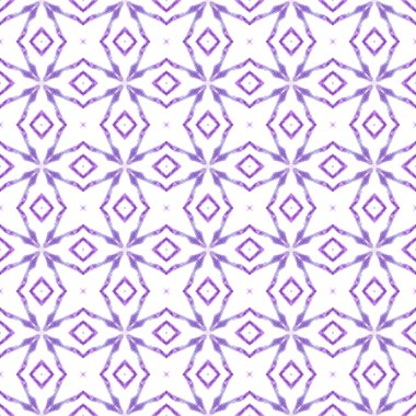 Tekstil hazır canlı baskı, mayo kumaş, duvar kağıdı, ambalaj. Mor süslü boho şık yaz tasarımı. Yaz, egzotik, pürüzsüz sınır. Egzotik, pürüzsüz desen.