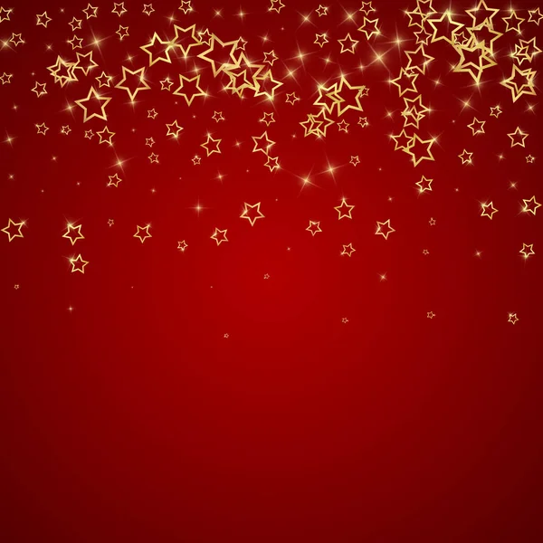 クリスマス精神 落下する星を散らした お祝いクリスマス かわいいオーバーレイテンプレート お祝いの星 赤い背景のベクトルイラスト — ストックベクタ