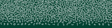 Elle çizilmiş tebeşir sayıları düşüyor. Uçan parmaklarla matematik çalışma konsepti. Karatahta arka planında okulun matematik afişi. Düşen numaralar illüstrasyonu.