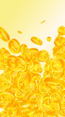 Chinese yuan coins falling. Scattered gold CNY coins. China money. Great business success concept. Vector illustration.