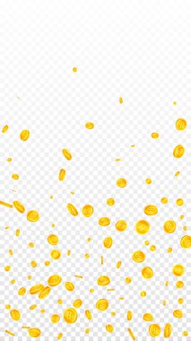 Bitcoin coins falling. Cryptocurrency scattered gold BTC coins. Internet currency. Global financial crisis concept. Vector illustration.