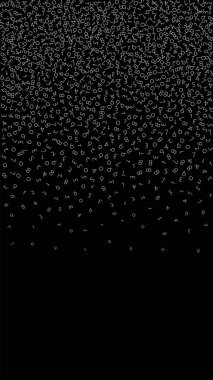 Düşen sayılar, büyük veri konsepti. Çift beyaz düzensiz uçan parmaklar. Siyah arka planda şaşırtıcı fütürist afiş. Düşen sayılarla dijital illüstrasyon.