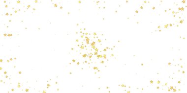 Sihirli yıldızlar vektör kaplaması. Altın yıldızlar rasgele etrafa saçılmış, düşüyor, yüzüyor. Kaotik rüya gibi çocuksu bir şablon. beyaz arkaplan.