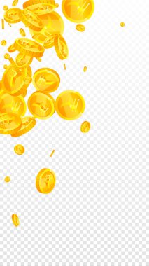 Indian rupee coins falling. Scattered gold INR coins. India money. Great business success concept. Vector illustration.