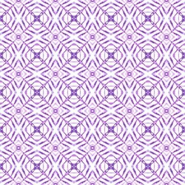 Tekstil hazır simetrik baskı, mayo kumaş, duvar kağıdı, ambalaj. Mor meraklı boho şık yaz tasarımı. Çizgili el çizimi tasarımı. Çizgili çizgili sınır çizgisi tekrarlanıyor.