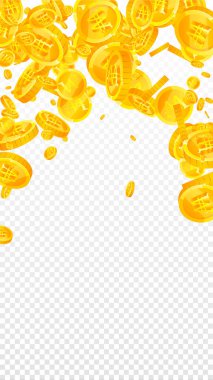 Korean won coins falling. Scattered gold WON coins. Korea money. Jackpot wealth or success concept. Vector illustration.