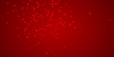 Karlı bir Noel geçmişi var. İnce uçan kar taneleri ve kırmızı arka plandaki yıldızlar. Narin, tatlı, karlı bir Noel. Geniş vektör illüstrasyonu.