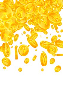 Chinese yuan coins falling. Scattered gold CNY coins. China money. Jackpot wealth or success concept. Vector illustration.